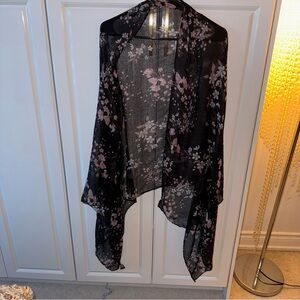 Floral Sheer Black Shawl